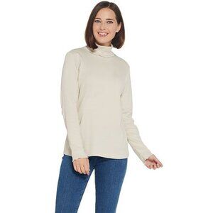 DENIM & Co. Rib Long-Sleeve T-Neck Top‎ with Pearl